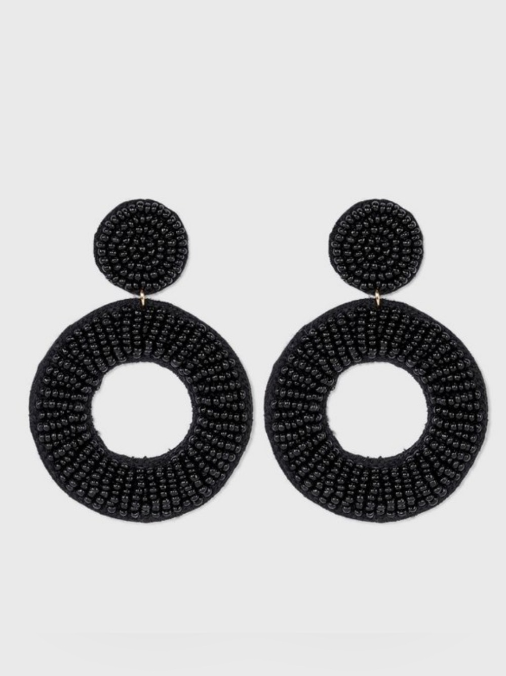 Black Beaded Circle Drop Earrings